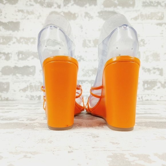 New Topshop Rocco strippy heeled wedge in orange M127 - Picture 6 of 16